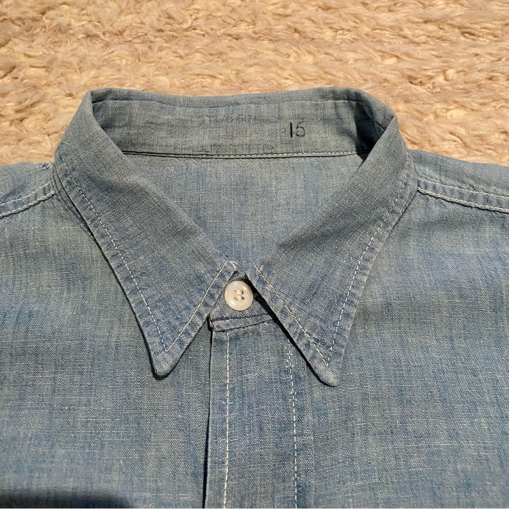 Vintage Men’s 40s 50s Prison Chambray Shirt Jail Workwear Denim Jeans Jacket - Picture 5 of 8